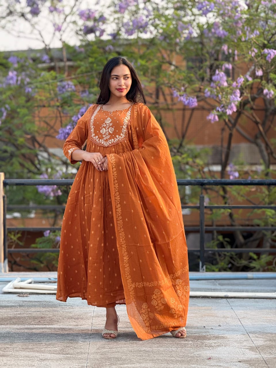 Anarkali Embroidered Work Orange Colour Suit