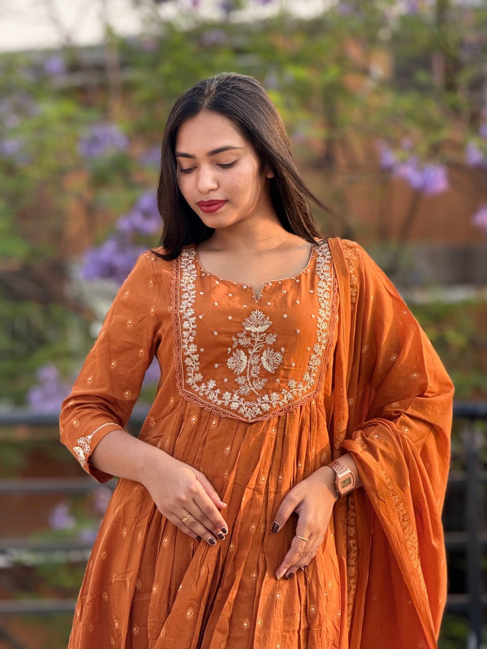 Anarkali Embroidered Work Orange Colour Suit