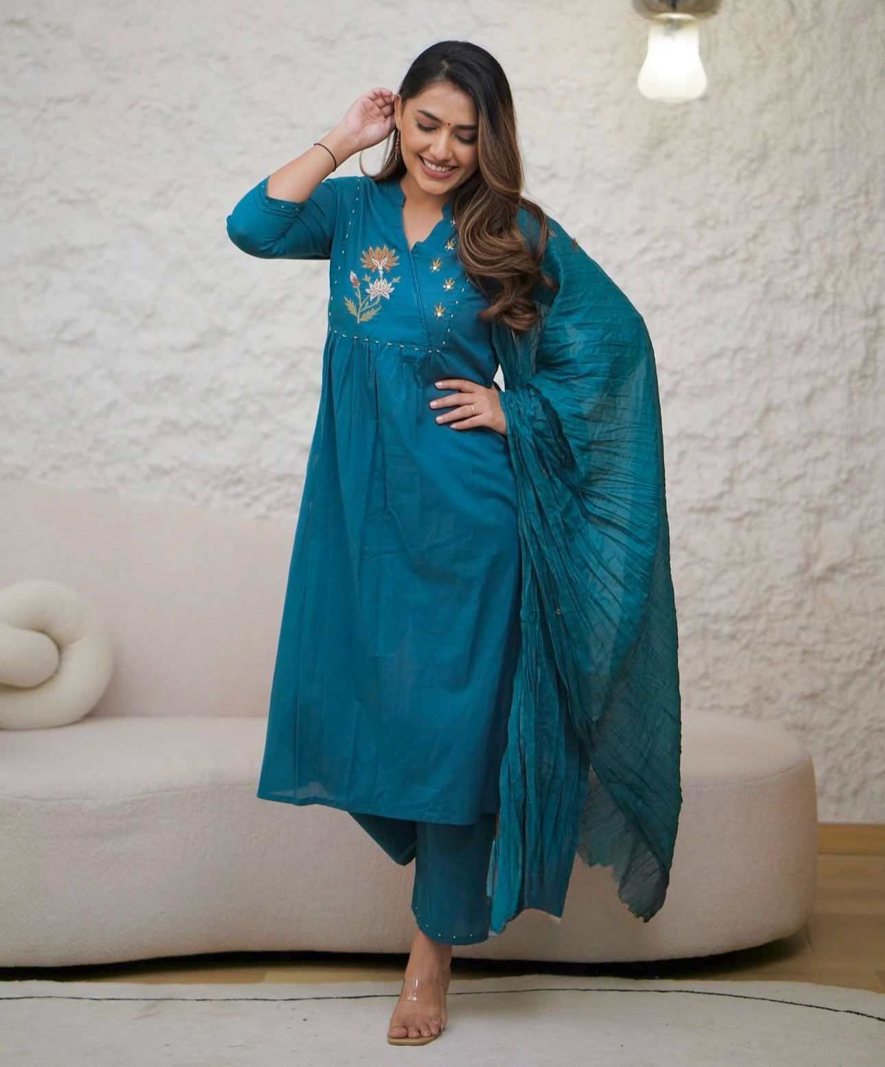 Beautiful cotton Kurti, pant and dupatta set