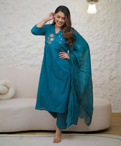 Beautiful cotton Kurti, pant and dupatta set