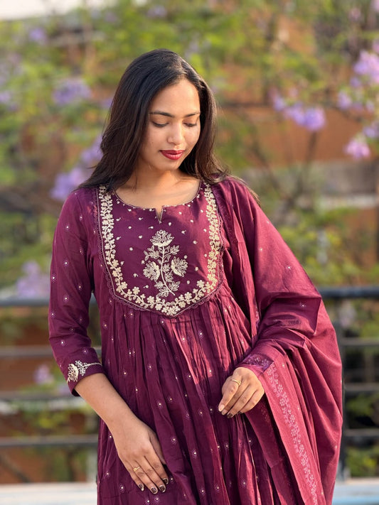 Anarkali Embroidered Work Maroon Colour Suit