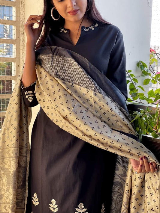 Beautiful Cotton Anarkali Kurti Set Black